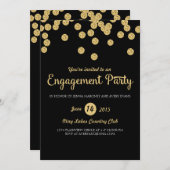 Uitnodiging van de zwarte en goudglitter Engagemen (Voorkant / Achterkant)