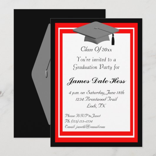 Uitnodiging van de zwarte en rode GraduPartij (Voorkant / Achterkant)