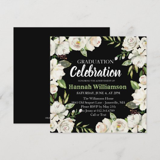 Uitnodiging van de Zwarte en Witte Floral Gradual  (Voorkant / Achterkant)