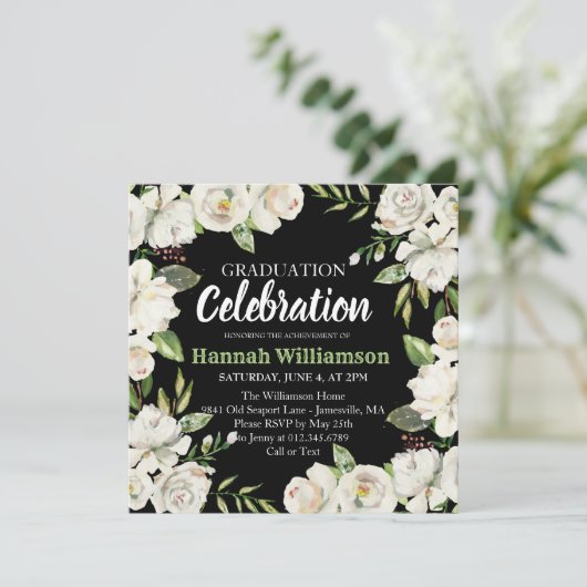 Uitnodiging van de Zwarte en Witte Floral Gradual  (Staand voorkant)