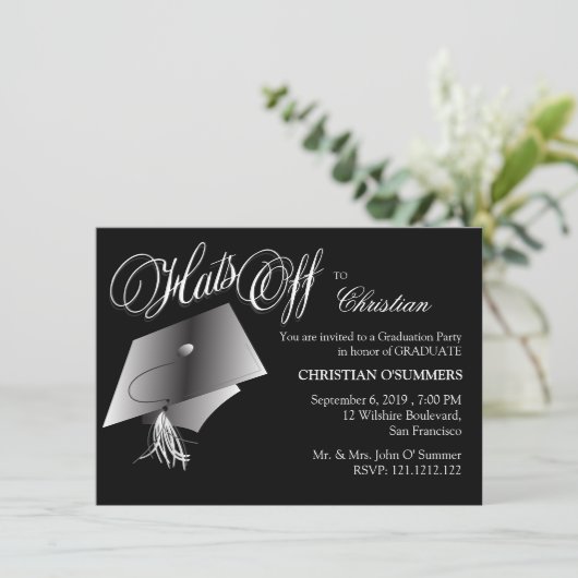 Uitnodiging van de Zwarte en Witte GraduPartij (Staand voorkant)
