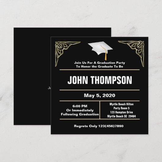 Uitnodiging van de Zwarte en Witte GraduPartij (Voorkant / Achterkant)