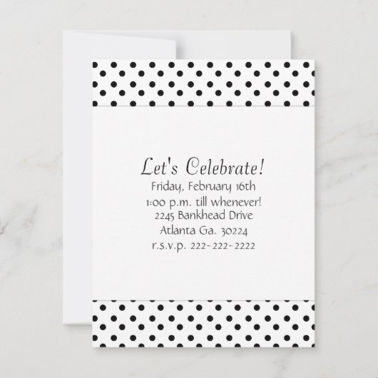 Uitnodiging van de Zwarte en Witte Polka Dot Party (Achterkant)