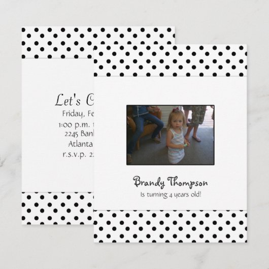 Uitnodiging van de Zwarte en Witte Polka Dot Party (Voorkant / Achterkant)
