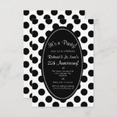 Uitnodiging van de Zwarte en Witte Polka Dot Party (Voorkant / Achterkant)