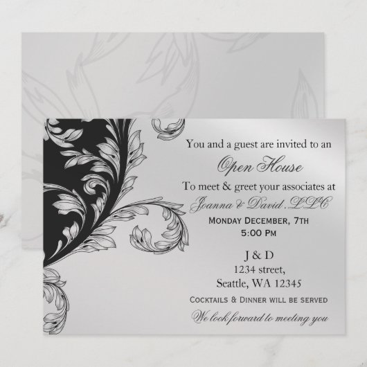 Uitnodiging van de zwarte en zilveren Collectieve  (Voorkant / Achterkant)