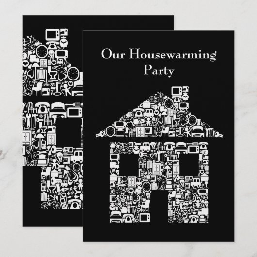 Uitnodiging van de Zwarte Huis voor Housewarming (Voorkant / Achterkant)