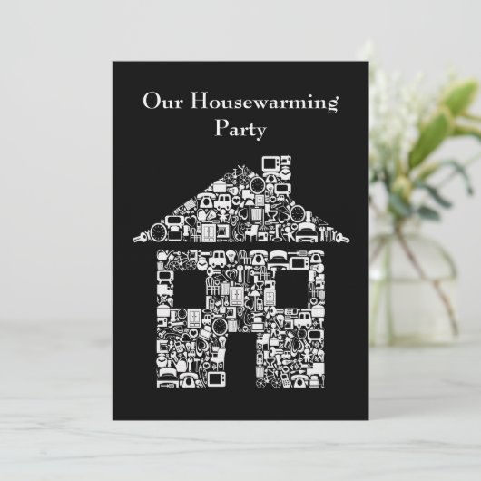 Uitnodiging van de Zwarte Huis voor Housewarming (Staand voorkant)