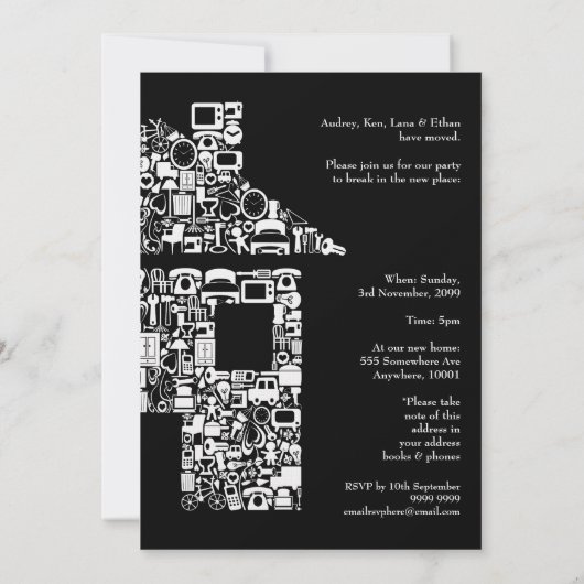 Uitnodiging van de Zwarte Huis voor Housewarming (Achterkant)