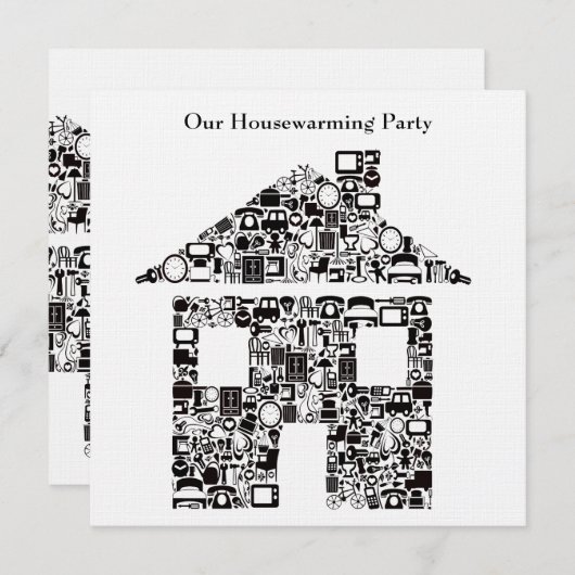 Uitnodiging van de Zwarte Huis voor Housewarming (Voorkant / Achterkant)