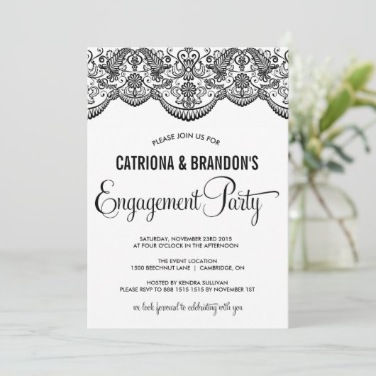 Uitnodiging van de zwarte Marokkaanse Lace Engagem (Staand voorkant)