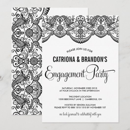 Uitnodiging van de zwarte Marokkaanse Lace Engagem (Voorkant / Achterkant)