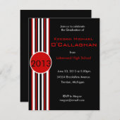 Uitnodiging van de zwarte & Rode Striped Gradupart (Voorkant / Achterkant)