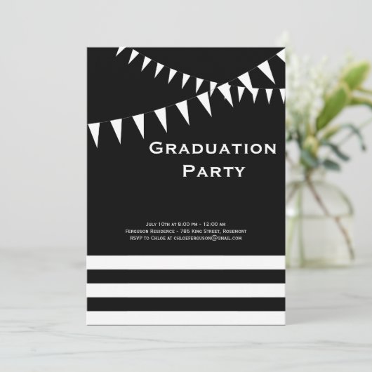 Uitnodiging van de zwarte & Witte GraduPartij (Staand voorkant)