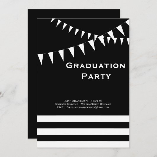 Uitnodiging van de zwarte & Witte GraduPartij (Voorkant / Achterkant)