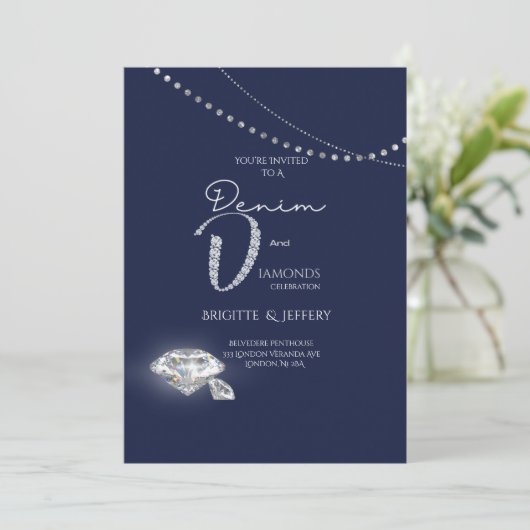 Uitnodiging van denim en diamanten (Staand voorkant)