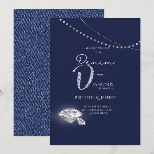 Uitnodiging van denim en diamanten (Voorkant / Achterkant)
