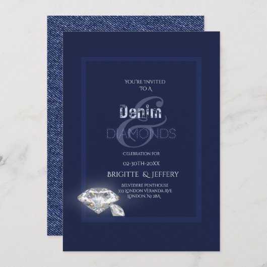 Uitnodiging van denim en diamanten (Voorkant / Achterkant)
