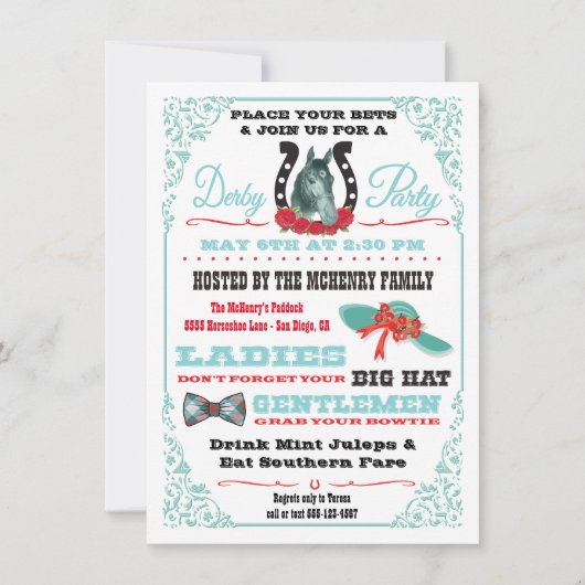 Uitnodiging van Derby Horse Racing Party (Voorkant)
