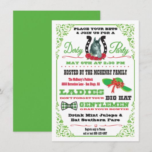 Uitnodiging van Derby Horse Racing Party (Voorkant / Achterkant)