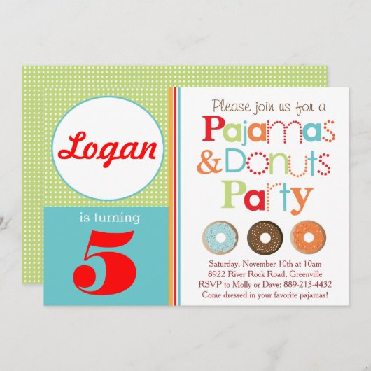 Uitnodiging van Donuts & Pajamas Party (jongens) (Voorkant / Achterkant)