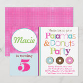 Uitnodiging van Donuts & Pajamas Party (roze) (Voorkant / Achterkant)