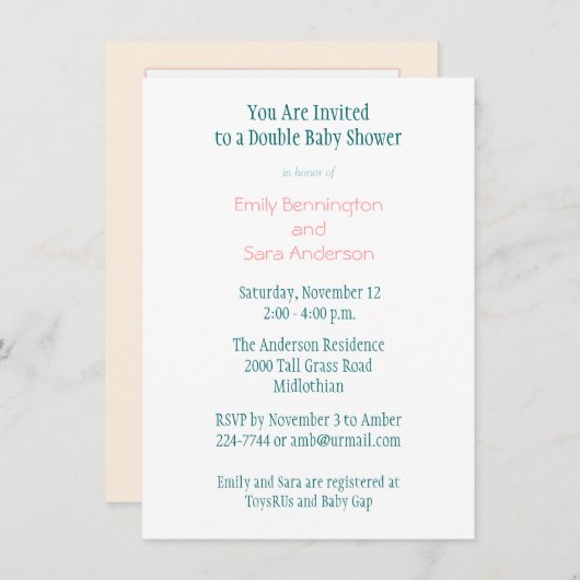 Uitnodiging van dubbele Baby showers rollen (Voorkant / Achterkant)