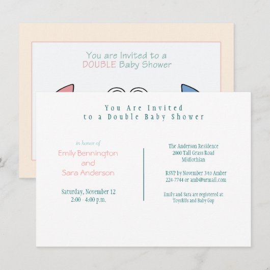Uitnodiging van dubbele Baby showers rollen (Voorkant / Achterkant)