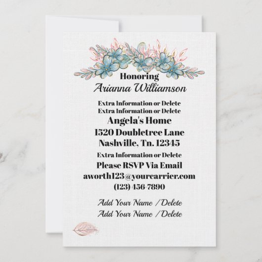 Uitnodiging van edele Baby showers (Achterkant)