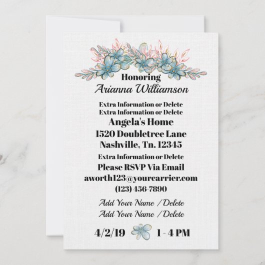 Uitnodiging van edele Baby showers (Achterkant)