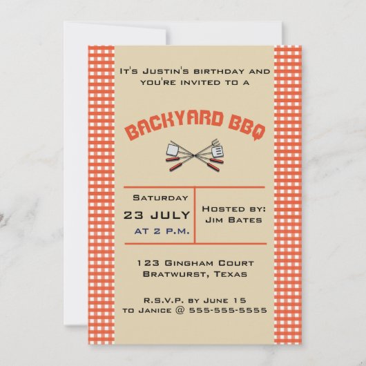 Uitnodiging van Editable Red Gingham BBQ Party (Voorkant)