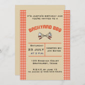 Uitnodiging van Editable Red Gingham BBQ Party (Voorkant / Achterkant)