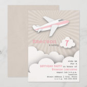 Uitnodiging van een Birthday-vliegveld - Roze (Voorkant / Achterkant)