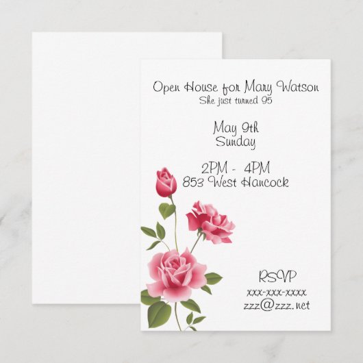 uitnodiging van een dag met roze rozen (Voorkant / Achterkant)