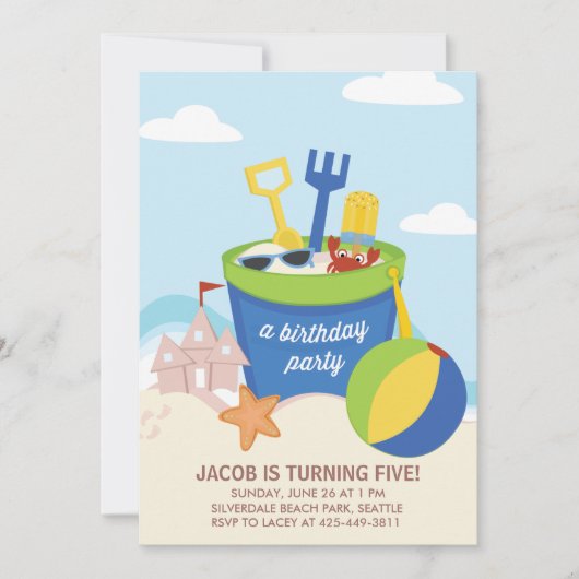 Uitnodiging van een Kind van de "beach party"-part (Voorkant)