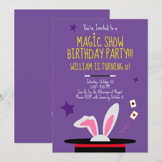 Uitnodiging van een Magic Birthday Party - Top Hat (Voorkant / Achterkant)