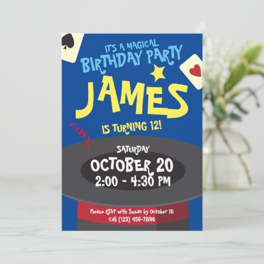 Uitnodiging van een Magic Birthday Party - Top Hat (Staand voorkant)