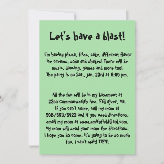 Uitnodiging van een Monkey Business Birthday Party (Achterkant)