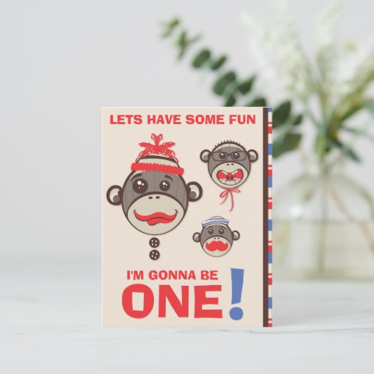 Uitnodiging van een Monkey Business Birthday Party (Staand voorkant)