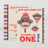 Uitnodiging van een Monkey Business Birthday Party (Voorkant / Achterkant)