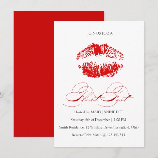 Uitnodiging van één partij Sultry Red Single Valen (Voorkant / Achterkant)