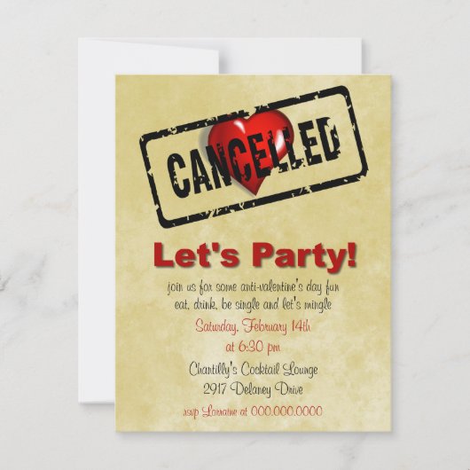 Uitnodiging van één partij tegen Valentijnsdag (Voorkant)