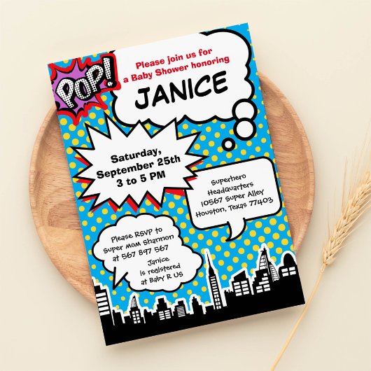 Uitnodiging van een superheld Baby shower