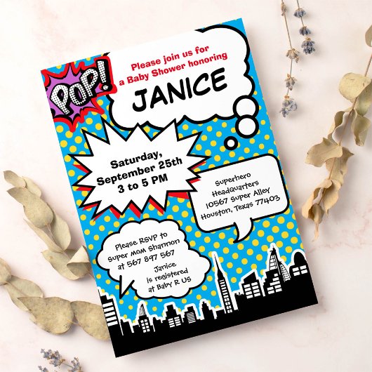 Uitnodiging van een superheld Baby shower
