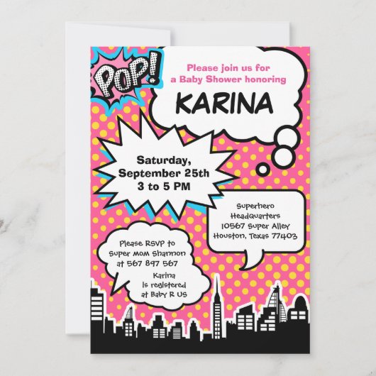 Uitnodiging van een superheld Baby shower (Voorkant)