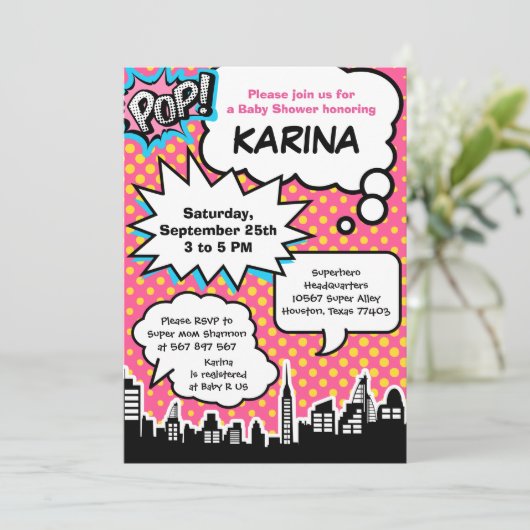 Uitnodiging van een superheld Baby shower (Staand voorkant)
