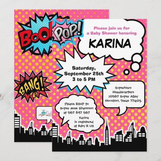 Uitnodiging van een superheld Baby shower (Voorkant / Achterkant)