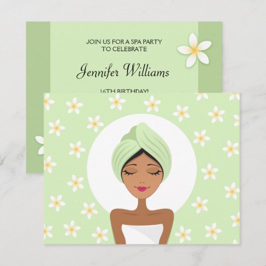 Uitnodiging van een verjaardagsfeest met plumeria (Voorkant / Achterkant)