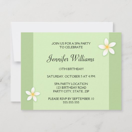 Uitnodiging van een verjaardagsfeest met plumeria (Achterkant)