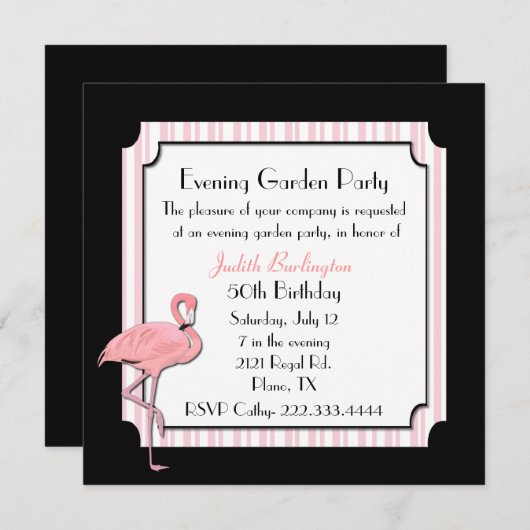 Uitnodiging van Flamingo Party (Voorkant / Achterkant)
